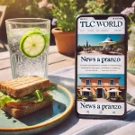 atmosfera da terrazza assolata, panino, acqua tonica e smartphone con la homepage del sito visibile. Buona domenica!