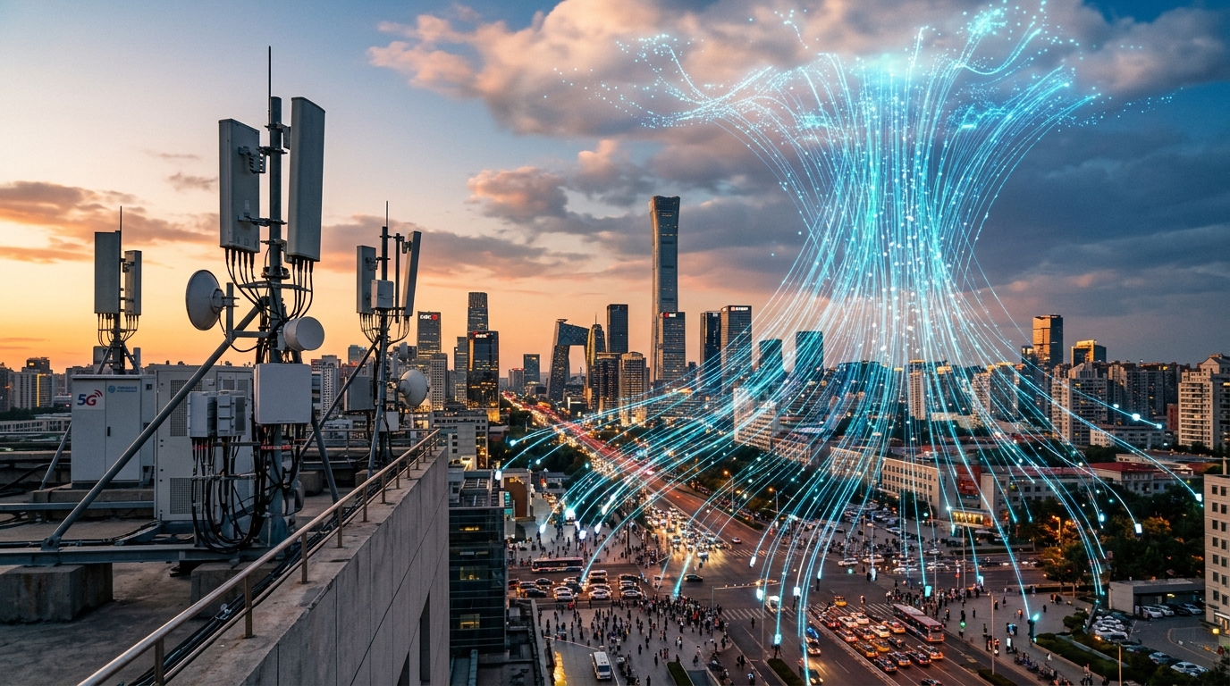 Rete 5G-Advanced GigaUplink di China Unicom e Huawei a Pechino: antenne 5G e flussi dati in uplink verso il cloud