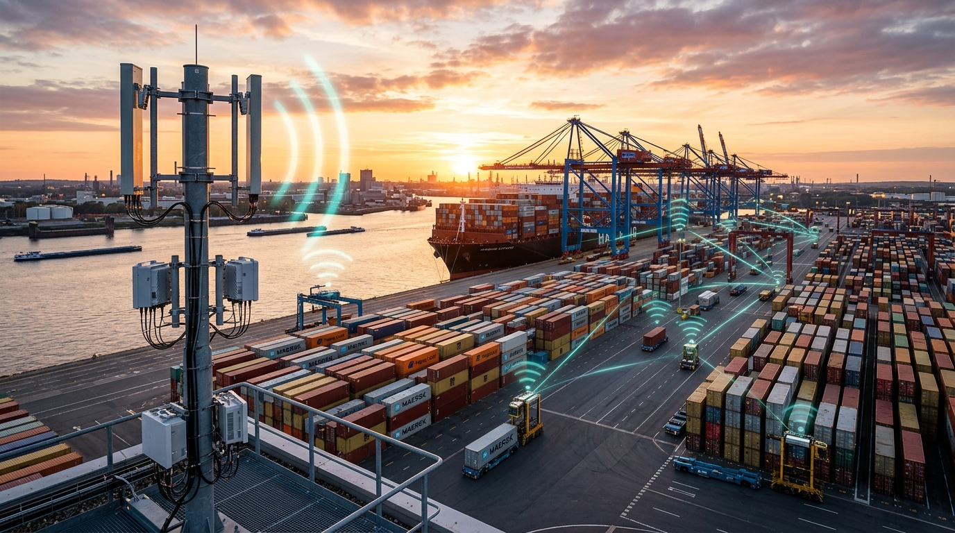 Rete 5G privata al terminal container Altenwerder del porto di Amburgo: antenna campus network, gru e veicoli automatici