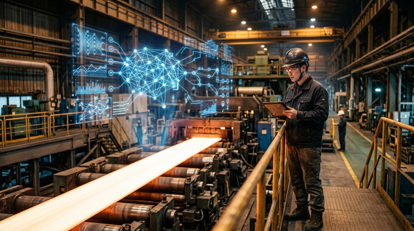 Ingegnere in acciaieria osserva ologrammi di rete neurale: l'IA sovrana A.X K2 di SK Telecom entra in fabbrica