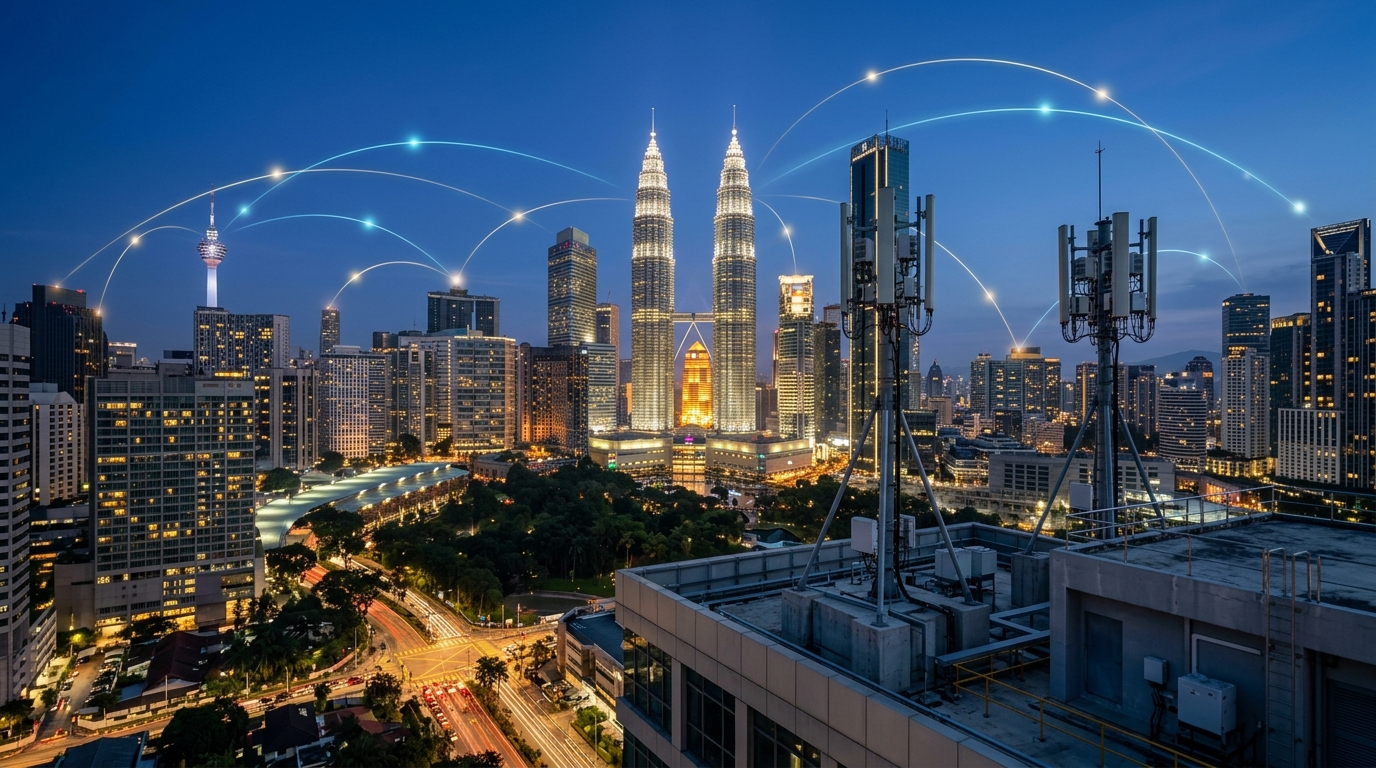 Skyline di Kuala Lumpur con torri 5G: la seconda rete 5G della Malaysia lanciata da U Mobile