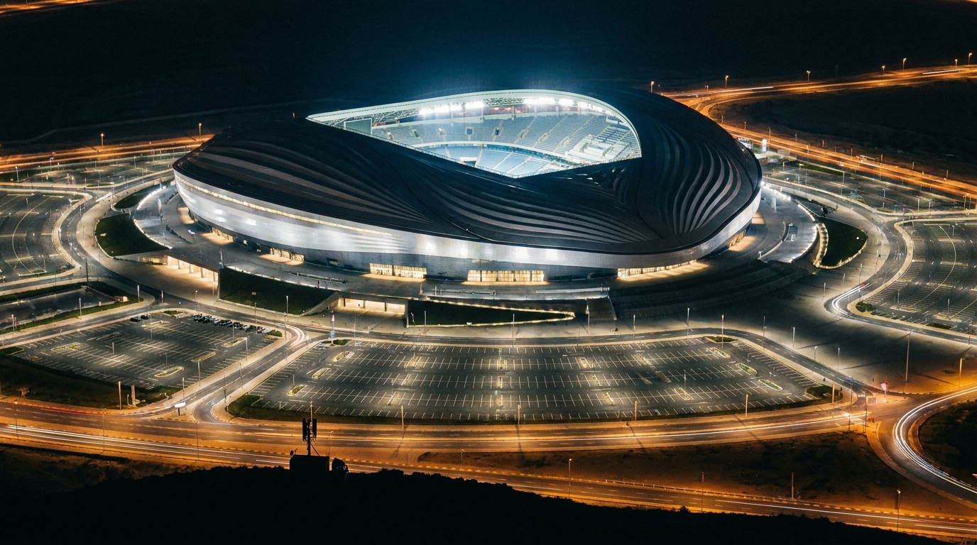 Stadio moderno di notte visto dall'alto: il sensing 6G ISAC provato da Samsung e Verizon a un evento di tifosi a Dallas