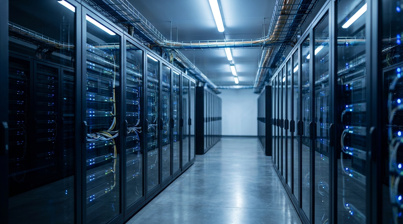Vulnerabilità core 5G: corridoio di un data center con i rack che ospitano le funzioni del core network di una rete mobile