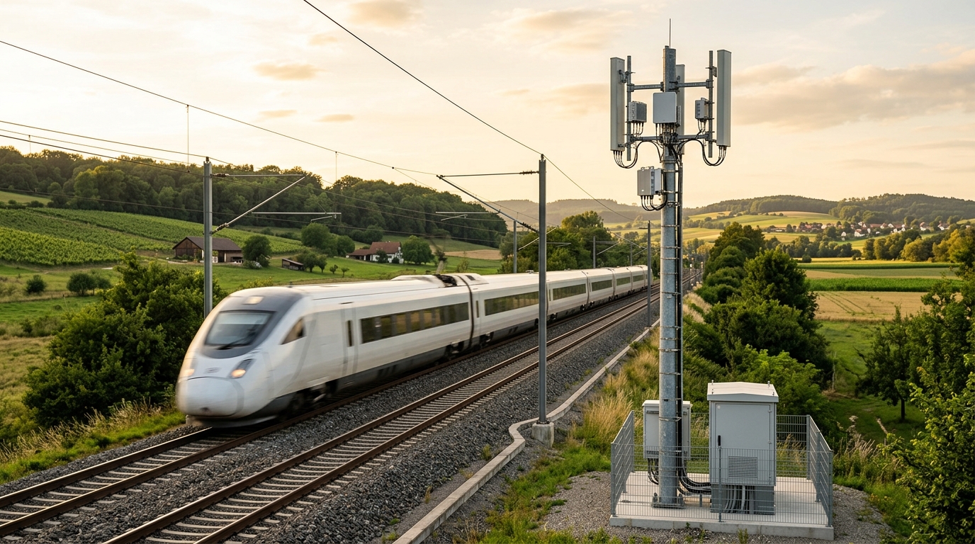 Treno ad alta velocità e antenna 5G a bordo linea: la migrazione dal GSM-R al 5G ferroviario FRMCS