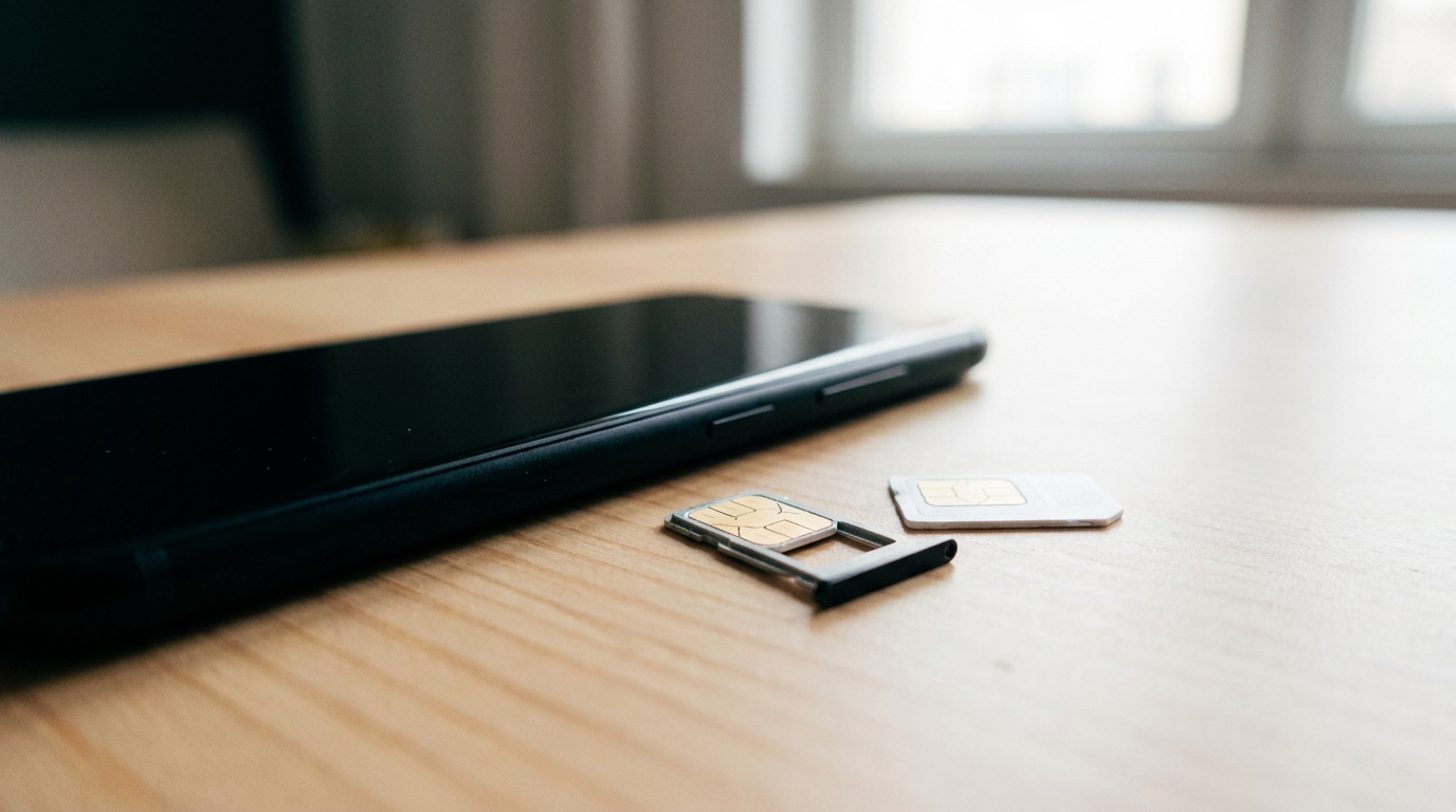 Smartphone e SIM card su un tavolo: Kyivstar spegne il 3G e migra un milione di clienti al 4G con USIM gratuite