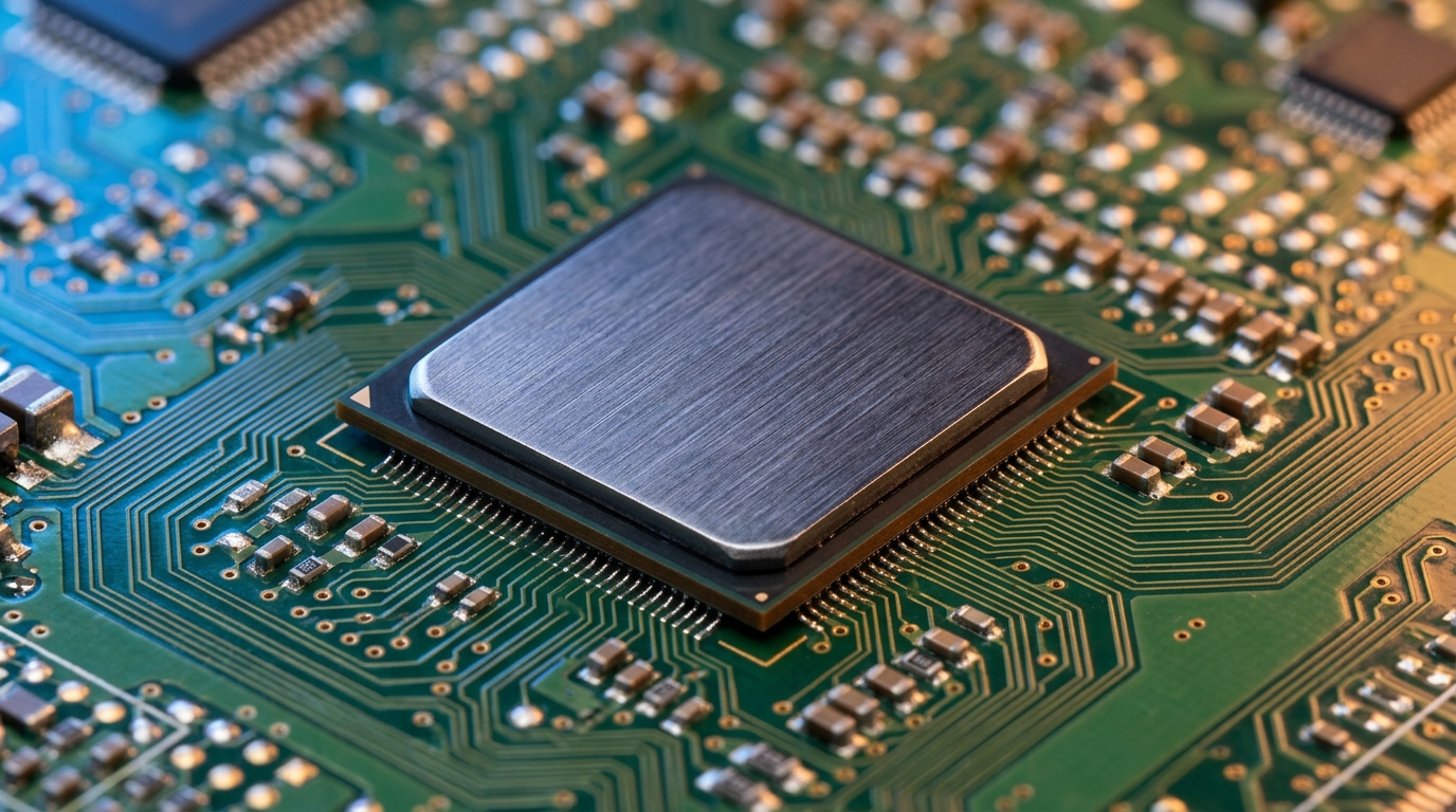 Chip MediaTek Dimensity 9600 Pro a 2 nm su una scheda elettronica, primo piano del processore per smartphone