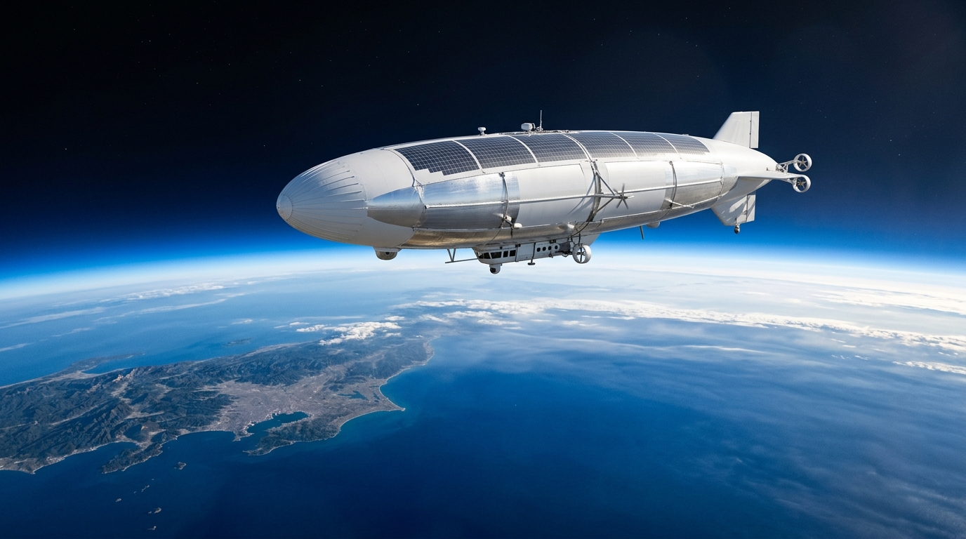 HAPS SoftBank: il dirigibile stratosferico di Sceye in volo sopra la costa del Giappone