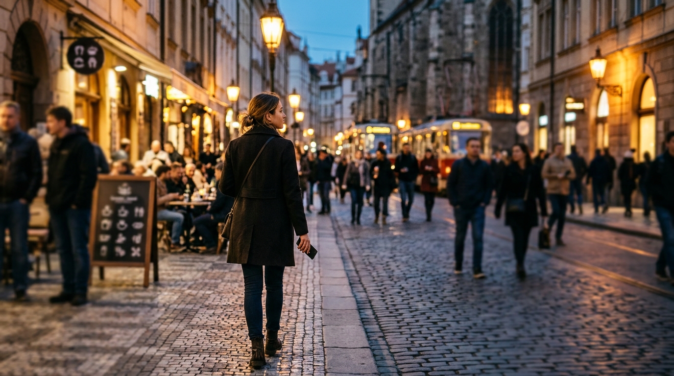 Una persona usa lo smartphone in strada in città: il modem Samsung M2700 dei Galaxy S27 promette consumi in standby finalmente allineati ai concorrenti